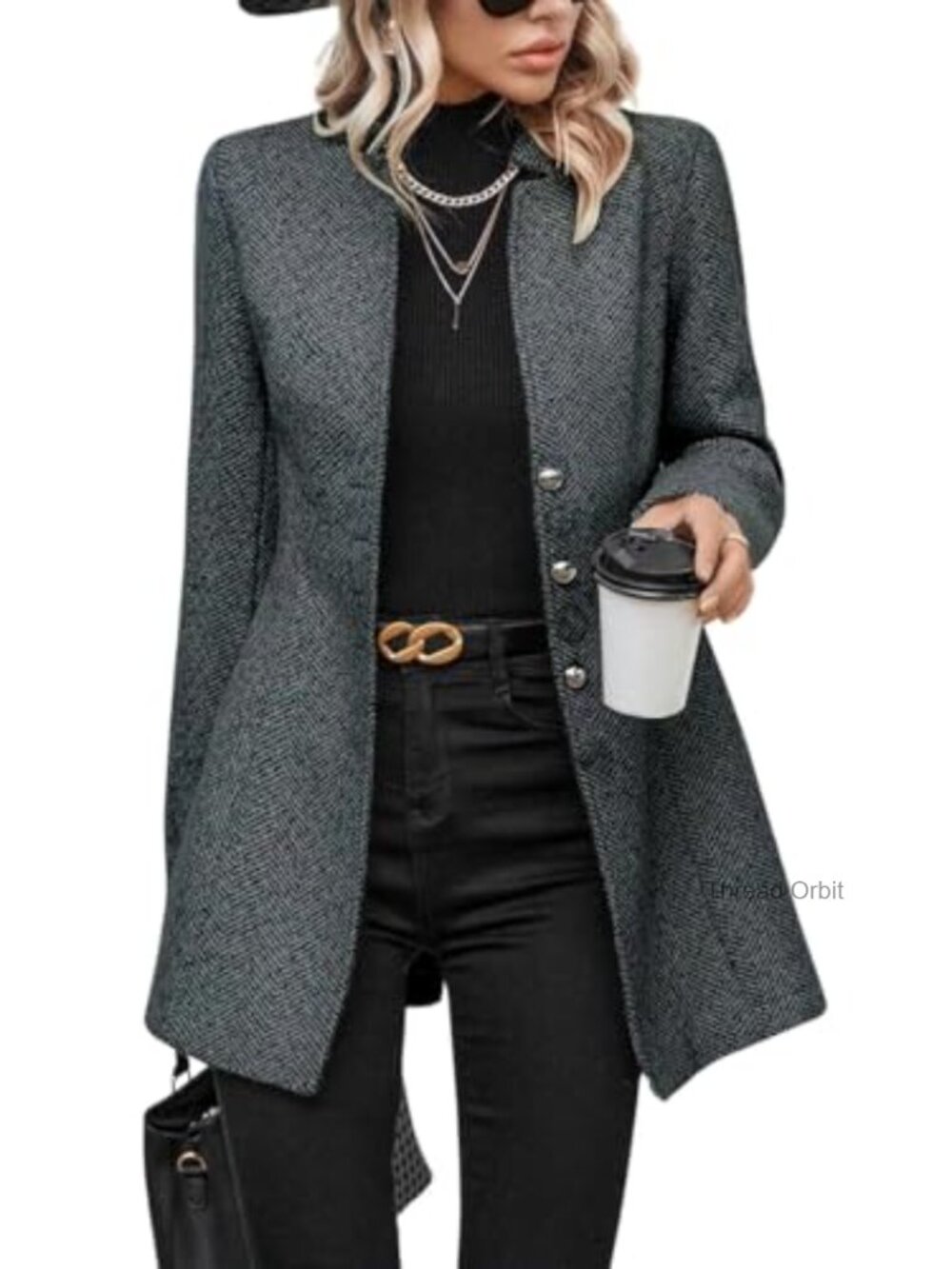Slim Fit Wool Blend Herringbone Blazer Coat Button Up Notch Collar Business